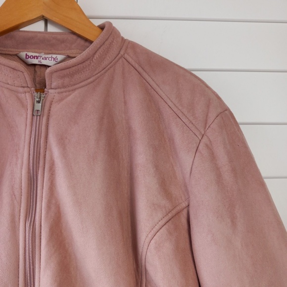 Bonmarche Suedette Bomber Jacket Size XL Rose Dusky Pink - Picture 3 of 12